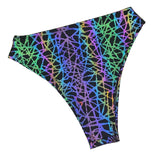 RAINBOW STATIC | REFLECTIVE | High Waisted High Cut Bottoms, Festival Bottoms, Rave Bottoms, Black Rave Outfit