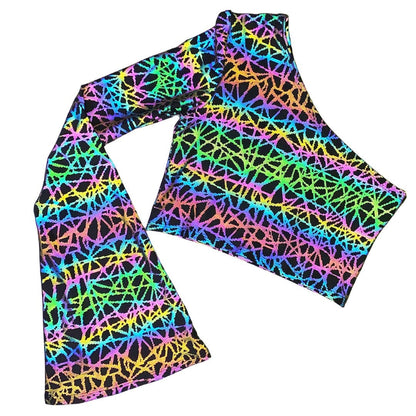 RAINBOW STATIC | REFLECTIVE | One Shoulder Bell Sleeve Top, Women's Festival Top, Rave Top