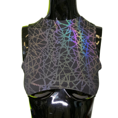 RAINBOW STATIC | REFLECTIVE | Underboob Sporty Crop Top, Women's Festival Top, Rave Top