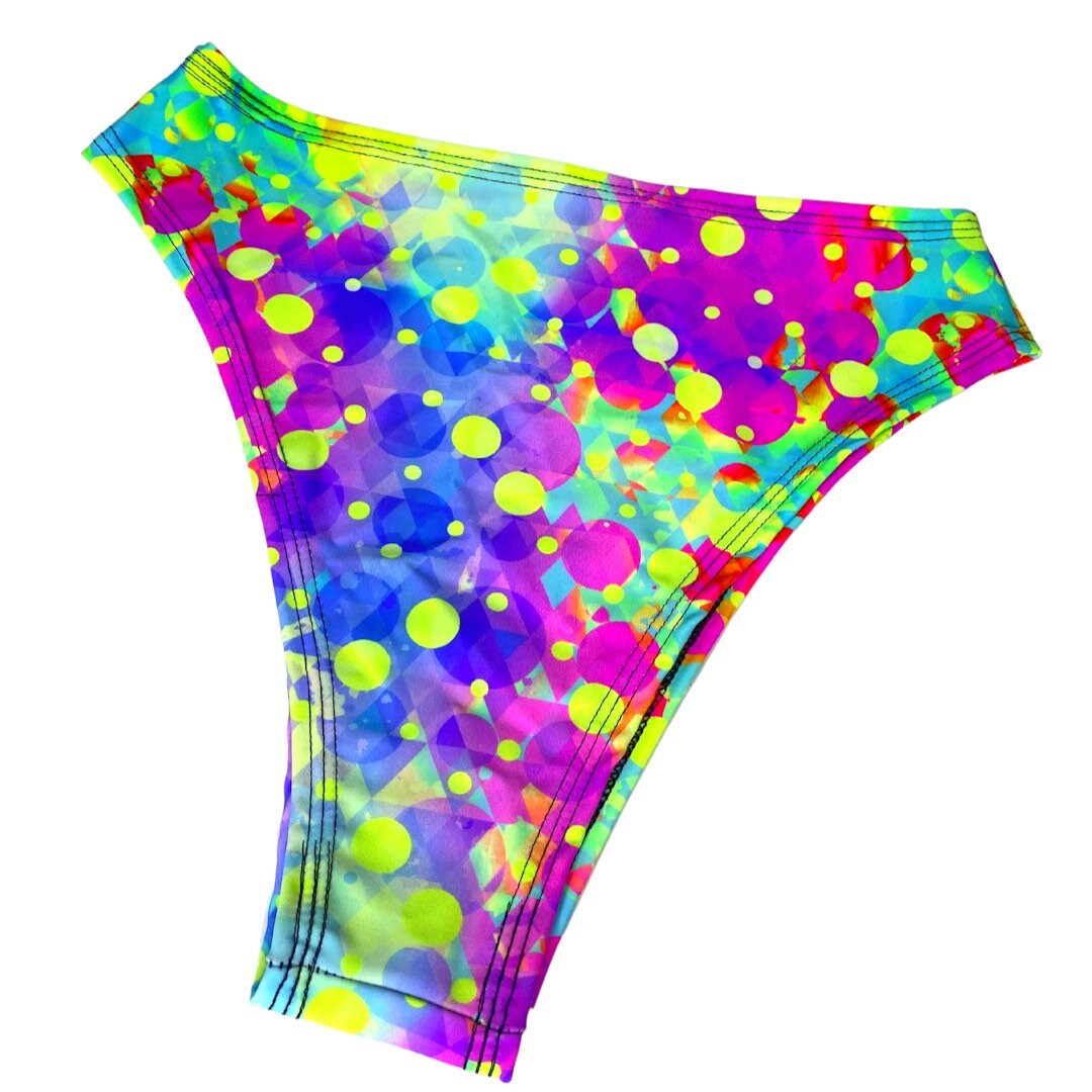 NEON BURST | High Waisted High Cut Bottoms, Festival Bottoms, Rave Bottoms, Rainbow Rave Outfit