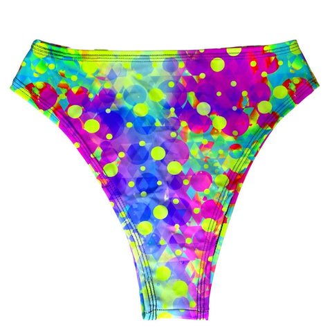 NEON BURST | High Waisted High Cut Bottoms, Festival Bottoms, Rave Bottoms, Rainbow Rave Outfit