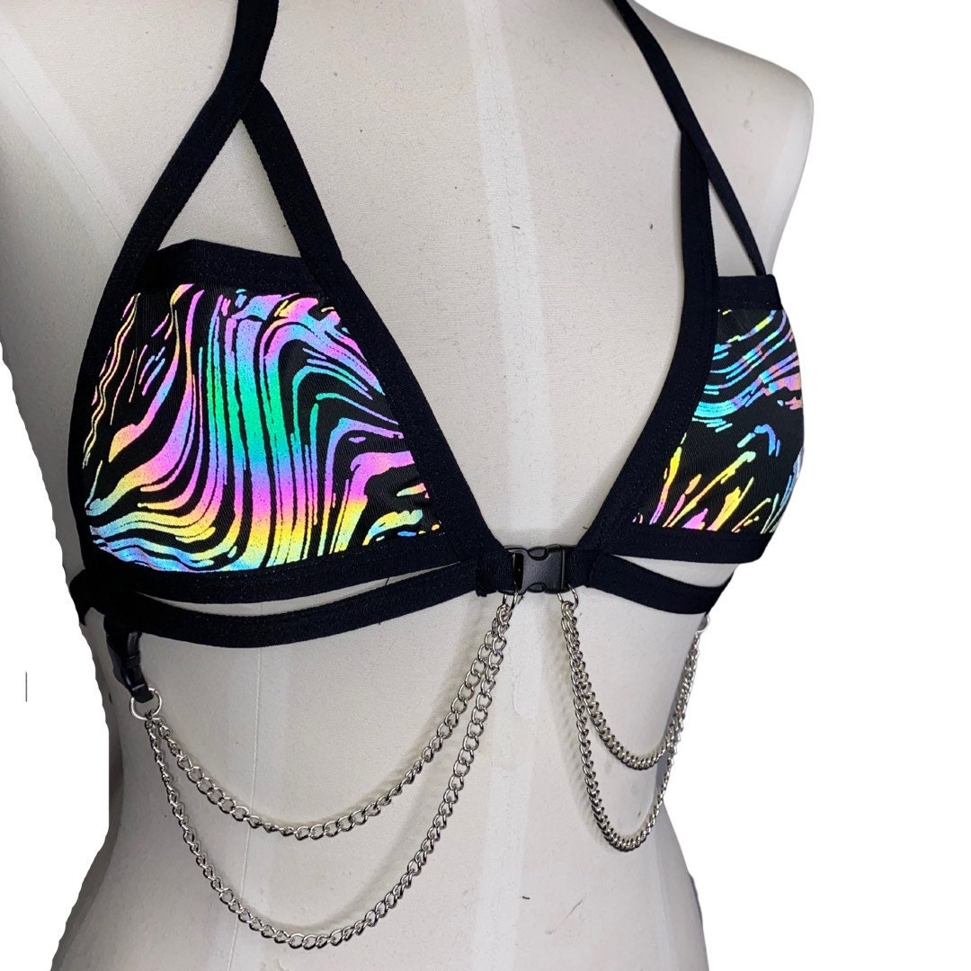OIL SPILL | REFLECTIVE | Chain Cage Top, Festival Top, Rave Top with Chains