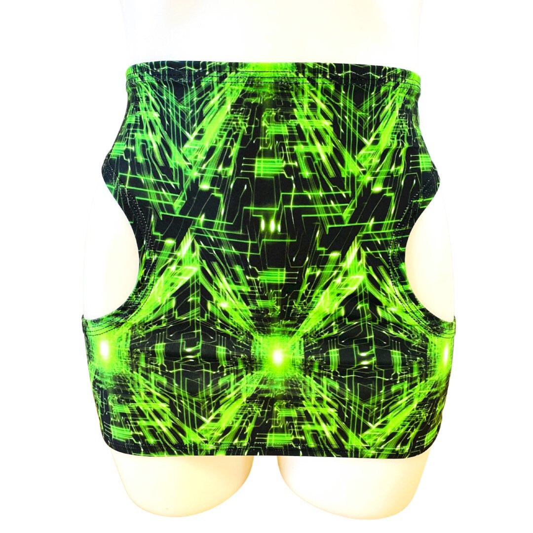 CYBER GRID | Cut-Out Bodycon Mini Skirt, Rave Skirt, Festival Bottom