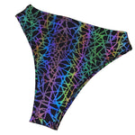 RAINBOW STATIC | REFLECTIVE | High Waisted High Cut Bottoms, Festival Bottoms, Rave Bottoms, Black Rave Outfit