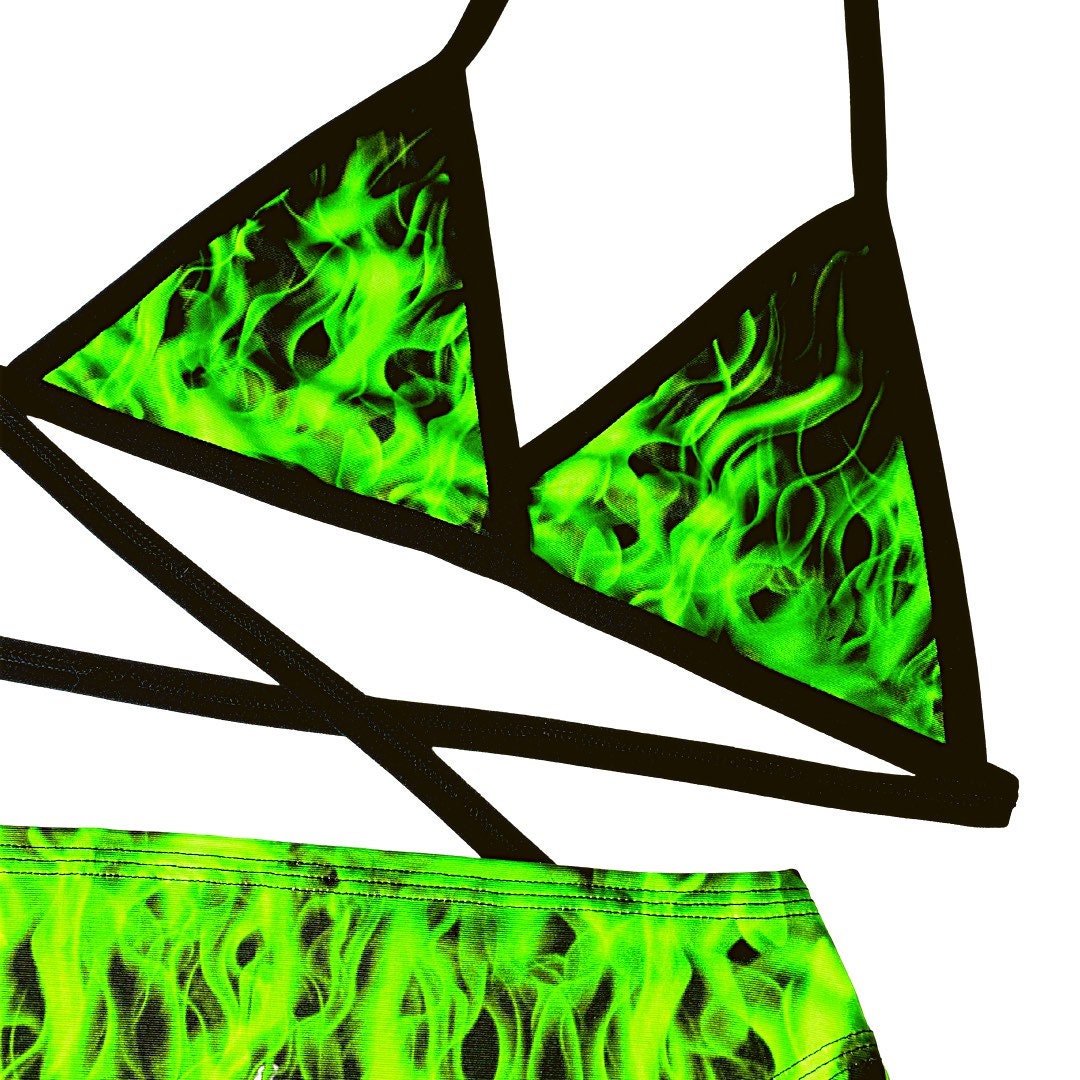 SHEGO SMOKE | Triangle Top + High Waisted High Cut Bottoms + Gloves, Women's Festival Outfit, Rave Set