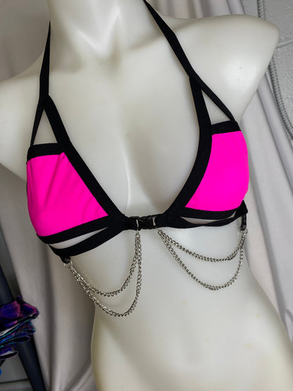 PINK BASIC B*TCH | Chain Cage Top, Festival Top, Rave Top with Chains