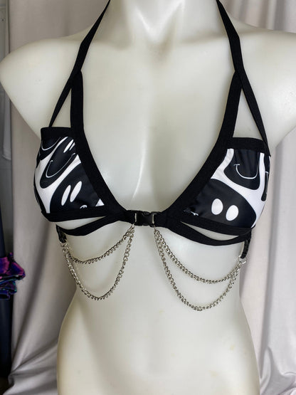 BLACK and WHITE | Chain Cage Top, Festival Top, Rave Top with Chains