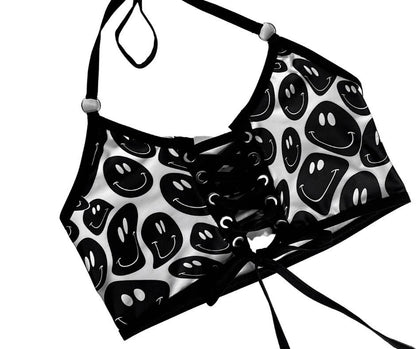 BLACK and WHITE | Front Tie Crop Top, Women's Festival Top, Rave Top