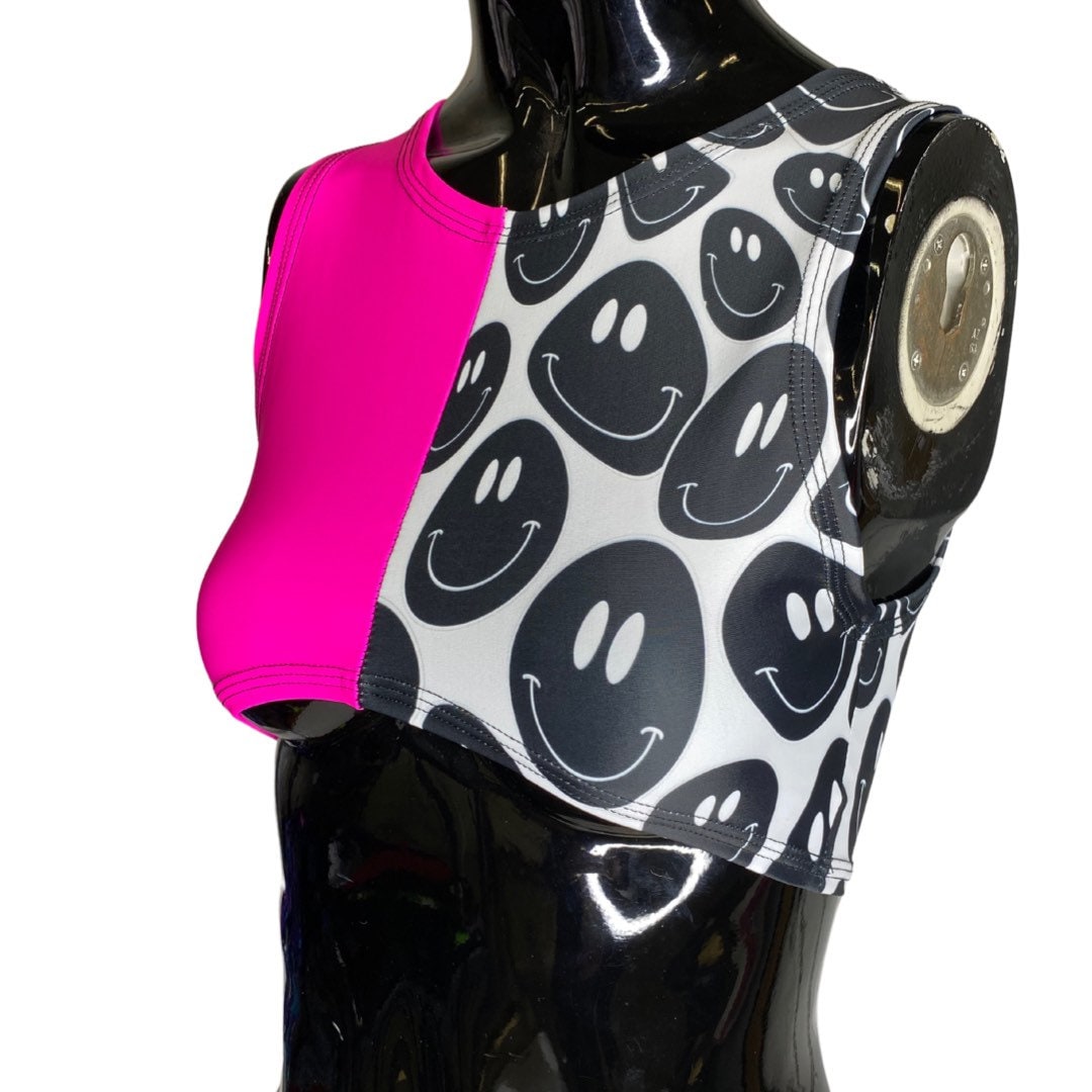 PINK and BLACK | Underboob Sporty Crop Top, Women's Festival Top, Rave Top