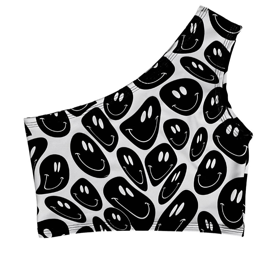 BLACK and WHITE | One Shoulder Top, Women's Festival Top, Rave Top