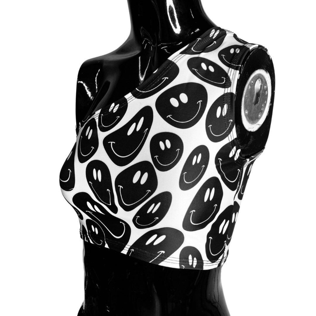 BLACK and WHITE | One Shoulder Top, Women's Festival Top, Rave Top