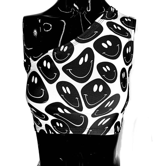 BLACK and WHITE | One Shoulder Top, Women's Festival Top, Rave Top