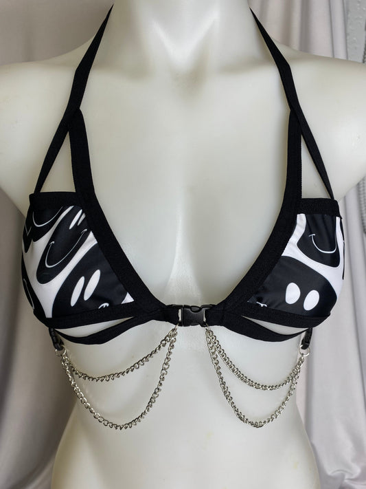 BLACK and WHITE | Chain Cage Top, Festival Top, Rave Top with Chains