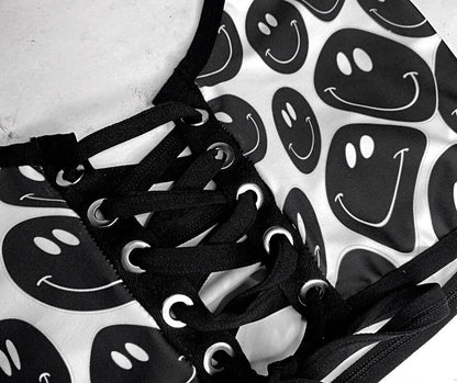 BLACK and WHITE | Front Tie Crop Top, Women's Festival Top, Rave Top