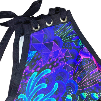 DAZED MUSHROOM | High Waisted High Cut Side Tie Bottoms, Festival Bottoms, Rave Bottoms, Black Rave Outfit