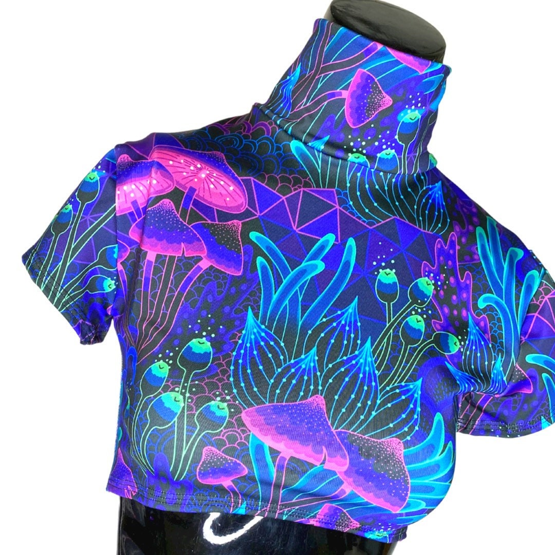 DAZED MUSHROOM | Underboob Mock Neck Crop Top, Women's Festival Top, Rave Top