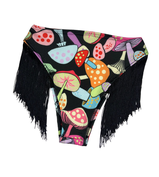 DAY TRIP | Fringe High Waisted High Cut Bottoms, Festival Bottoms, Rave Bottoms, Black Rave Outfit