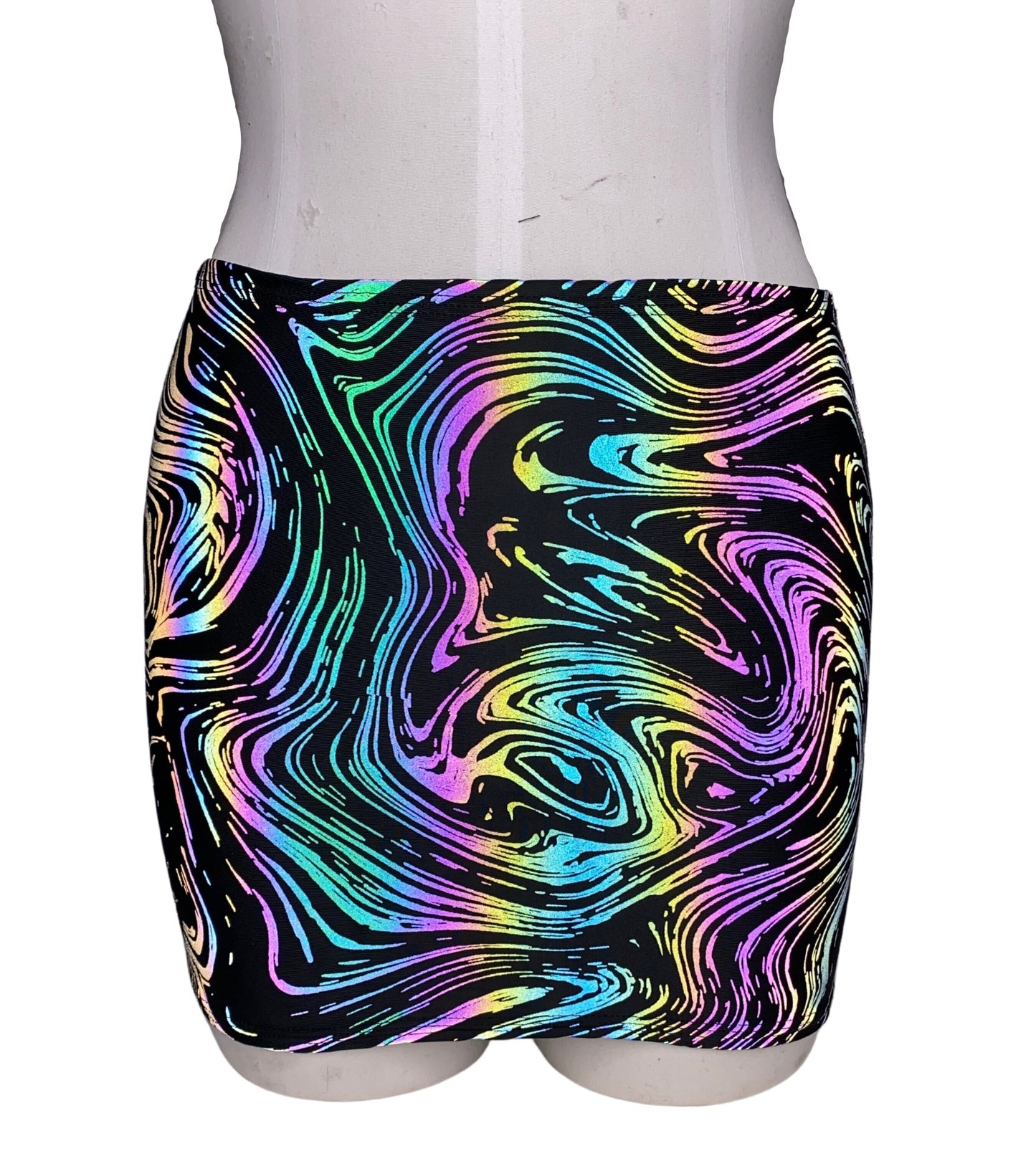 OIL SPILL | REFLECTIVE | Mini Bodycon Skirt, Rave Skirt, Festival Bottom