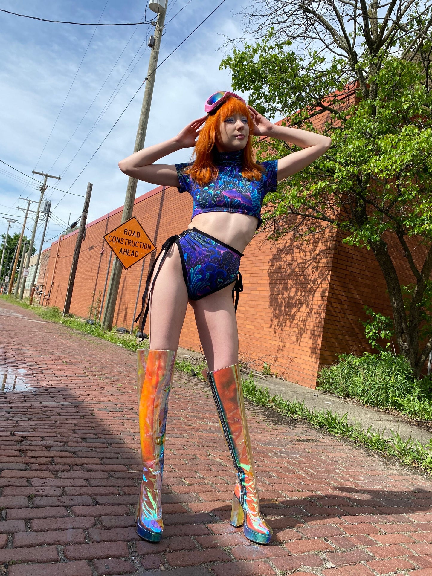 DAZED MUSHROOM | High Waisted High Cut Side Tie Bottoms, Festival Bottoms, Rave Bottoms, Black Rave Outfit