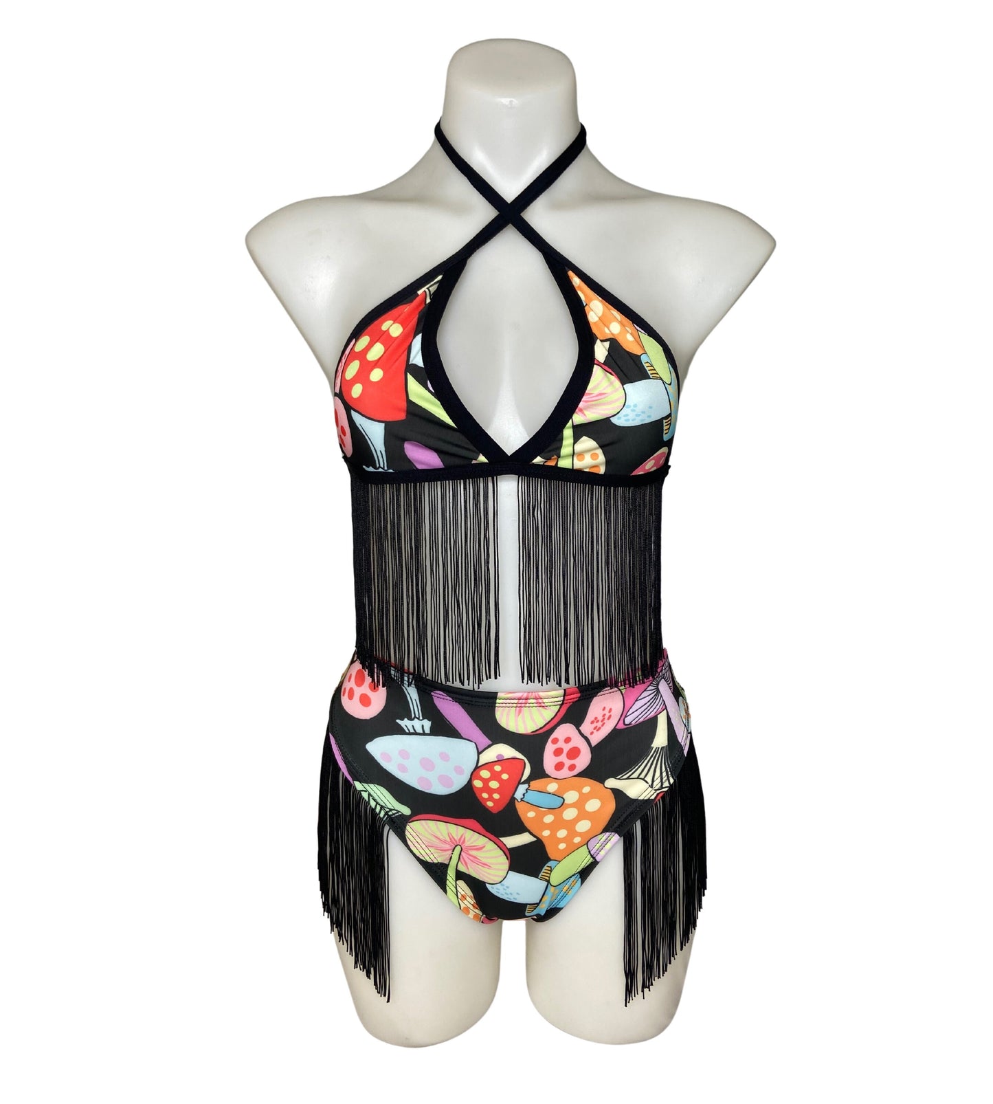 DAY TRIP | Fringe High Waisted High Cut Bottoms, Festival Bottoms, Rave Bottoms, Black Rave Outfit