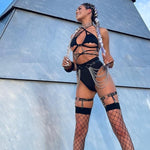 BASIC B*TCH | Chain Cage Top + High Waisted High Cut Bottoms + Mask + Gloves, Women's Festival Outfit, Rave Set