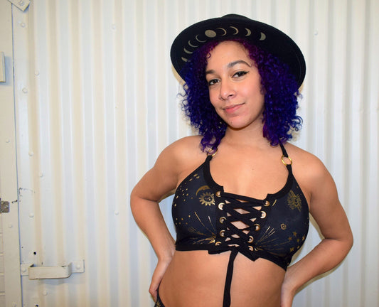 GOLD GODDESS VIBES | Front Tie Crop Top, Women's Festival Top, Rave Top