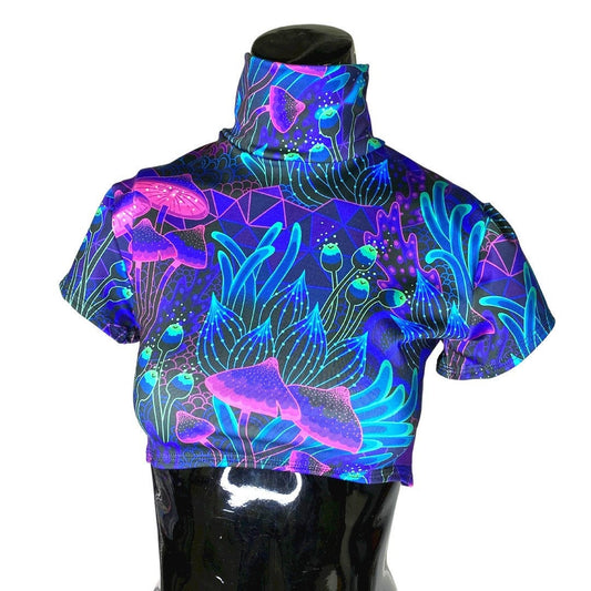 DAZED MUSHROOM | Underboob Mock Neck Crop Top, Women's Festival Top, Rave Top