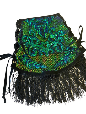 Festival Skirt | READY TO SHIP | Size XSmall/Small | Green Iridescent Sequin Lace-Up Mini Skirt