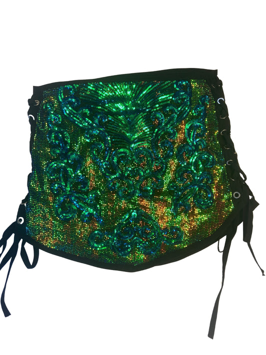 READY TO SHIP | Size Large/XLarge | Green Sequin Lace-Up Mini Skirt