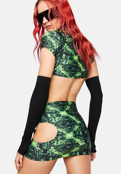 CYBER GRID | Cut-Out Bodycon Mini Skirt, Rave Skirt, Festival Bottom