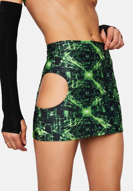 CYBER GRID | Cut-Out Bodycon Mini Skirt, Rave Skirt, Festival Bottom