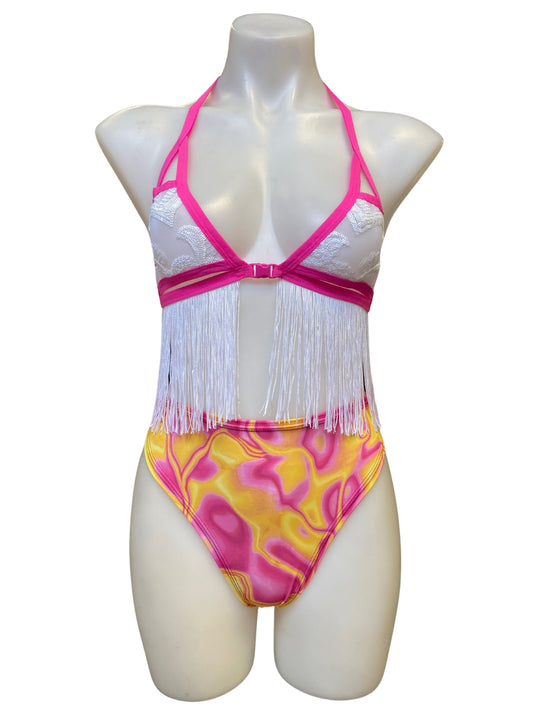 READY TO SHIP | Size Medium Sequin Cage Top, Festival Top, Rave Top with Fringe