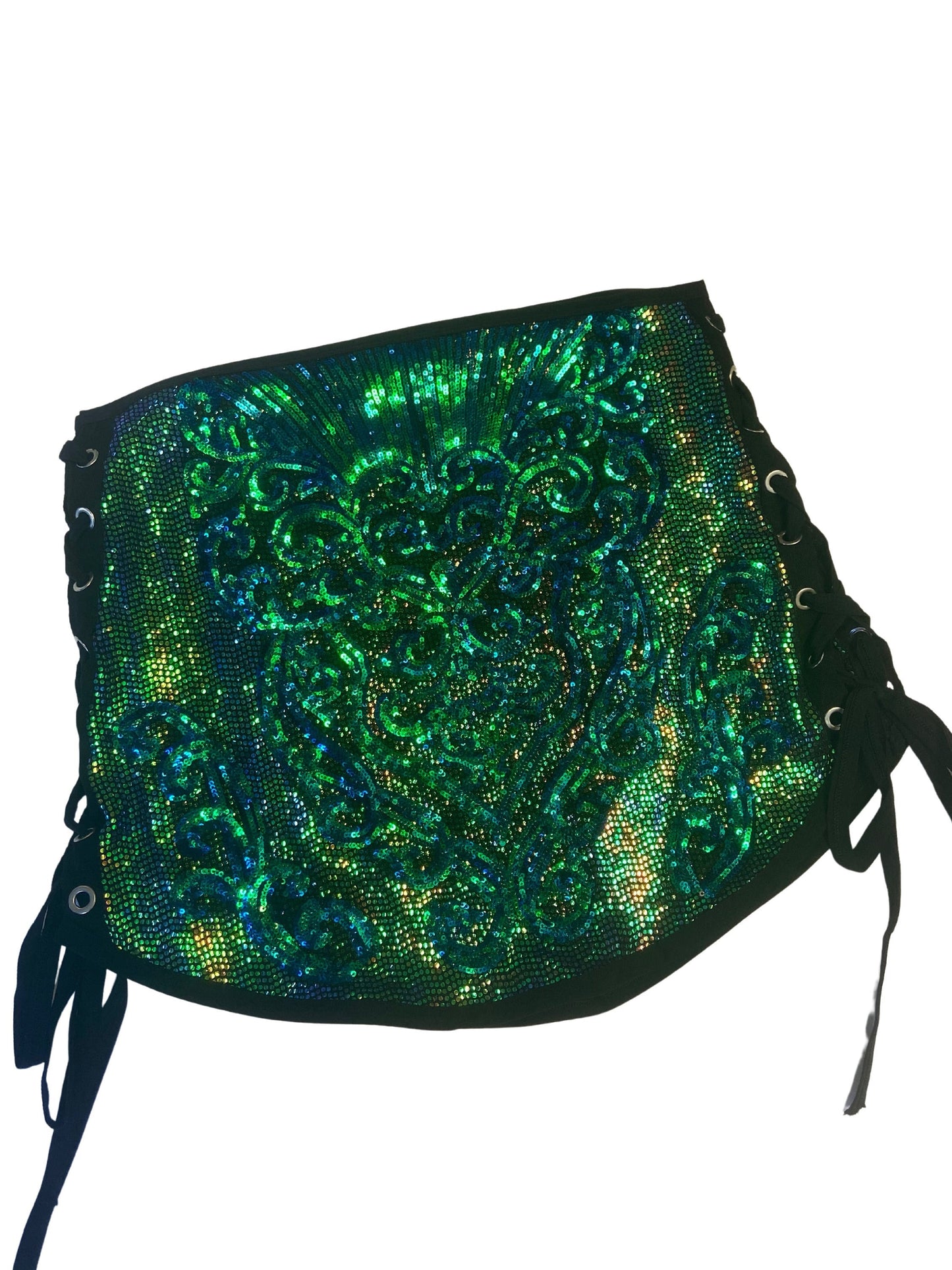 READY TO SHIP | Size Large/XLarge | Green Sequin Lace-Up Mini Skirt
