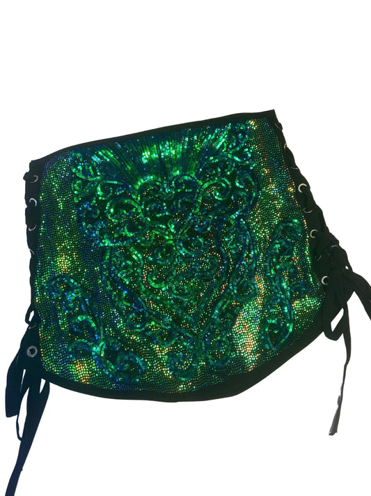 READY TO SHIP | Size Large/XLarge | Green Sequin Lace-Up Mini Skirt