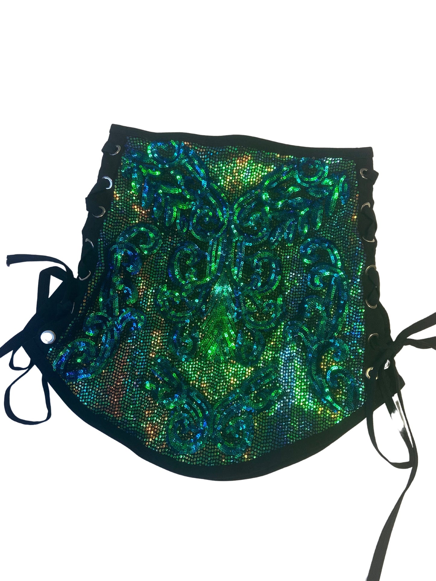 READY TO SHIP | Size Small | Green Sequin Lace-Up Mini Skirt