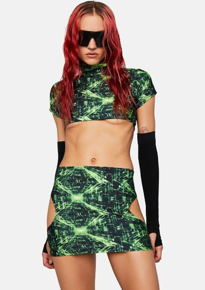 CYBER GRID | Cut-Out Bodycon Mini Skirt, Rave Skirt, Festival Bottom