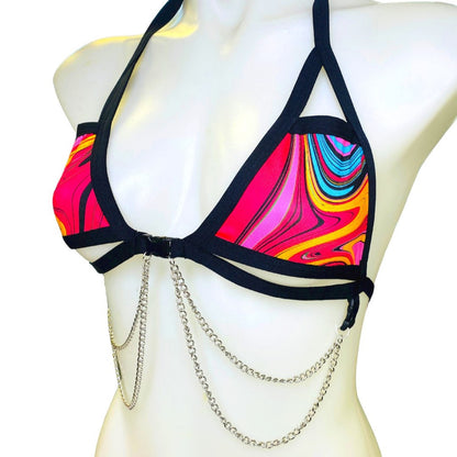 MIDNIGHT SWIRL | Chain Cage Top, Festival Top, Rave Top with Chains