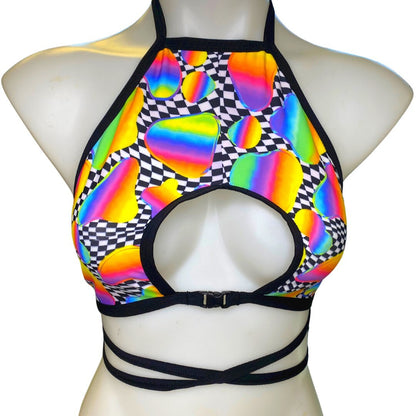 RETRO RAVE | Cut Out Buckle Halter Top, Women's Festival Top, Rave Top
