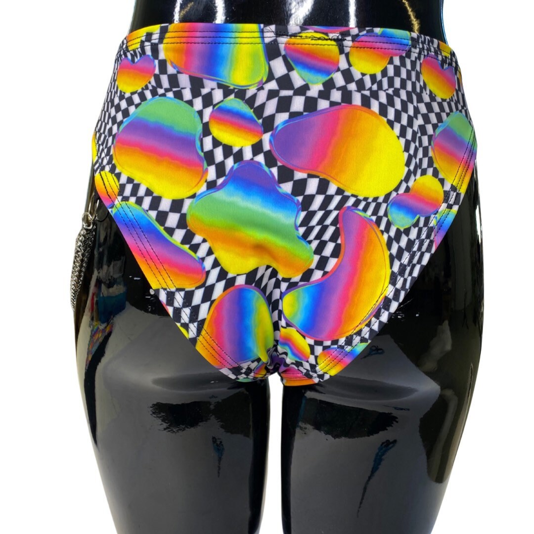 RETRO RAVE | High Waisted High Cut Bottoms with side chain, Festival Bottoms, Rave Bottoms, Black Rave Outfit