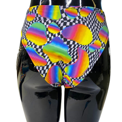 RETRO RAVE | High Waisted High Cut Bottoms with side chain, Festival Bottoms, Rave Bottoms, Black Rave Outfit
