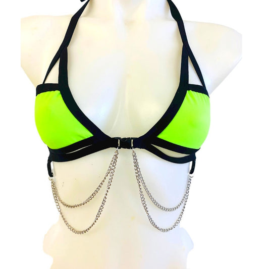 BASIC B*TCH | Neon Green | Chain Cage Top, Festival Top, Rave Top with Chains