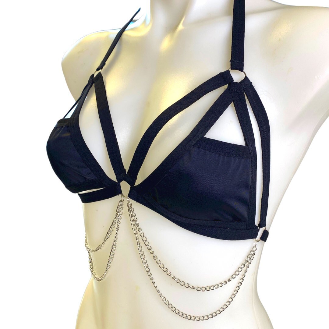 BLACK | Strappy Chain Cage Top, Festival Top, Rave Top with Chains