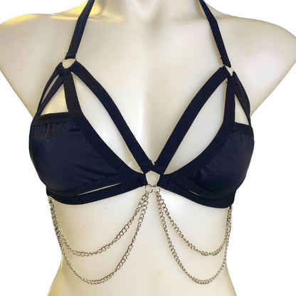 BLACK | Strappy Chain Cage Top, Festival Top, Rave Top with Chains
