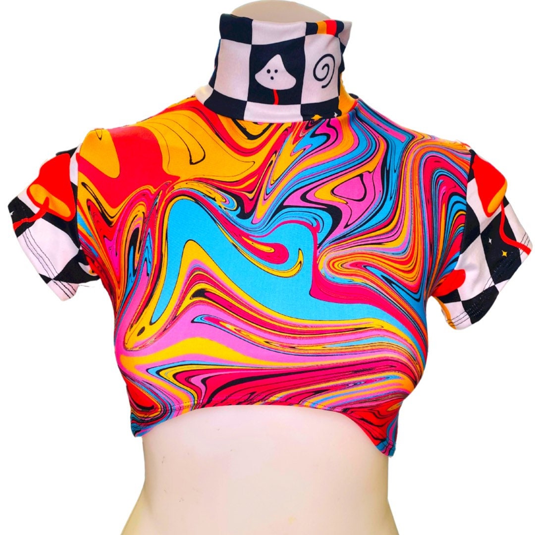 MIDNIGHT SWIRL | Crop Turtle Neck, Women's Festival Top, Rave Top