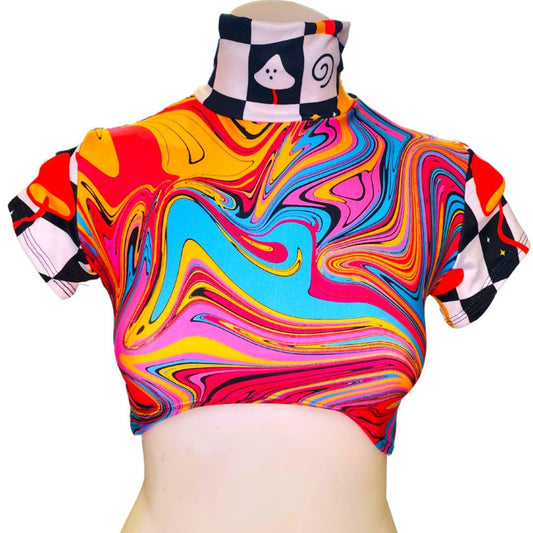 MIDNIGHT SWIRL | Crop Turtle Neck, Women's Festival Top, Rave Top