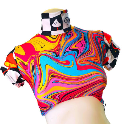 MIDNIGHT SWIRL | Crop Turtle Neck, Women's Festival Top, Rave Top