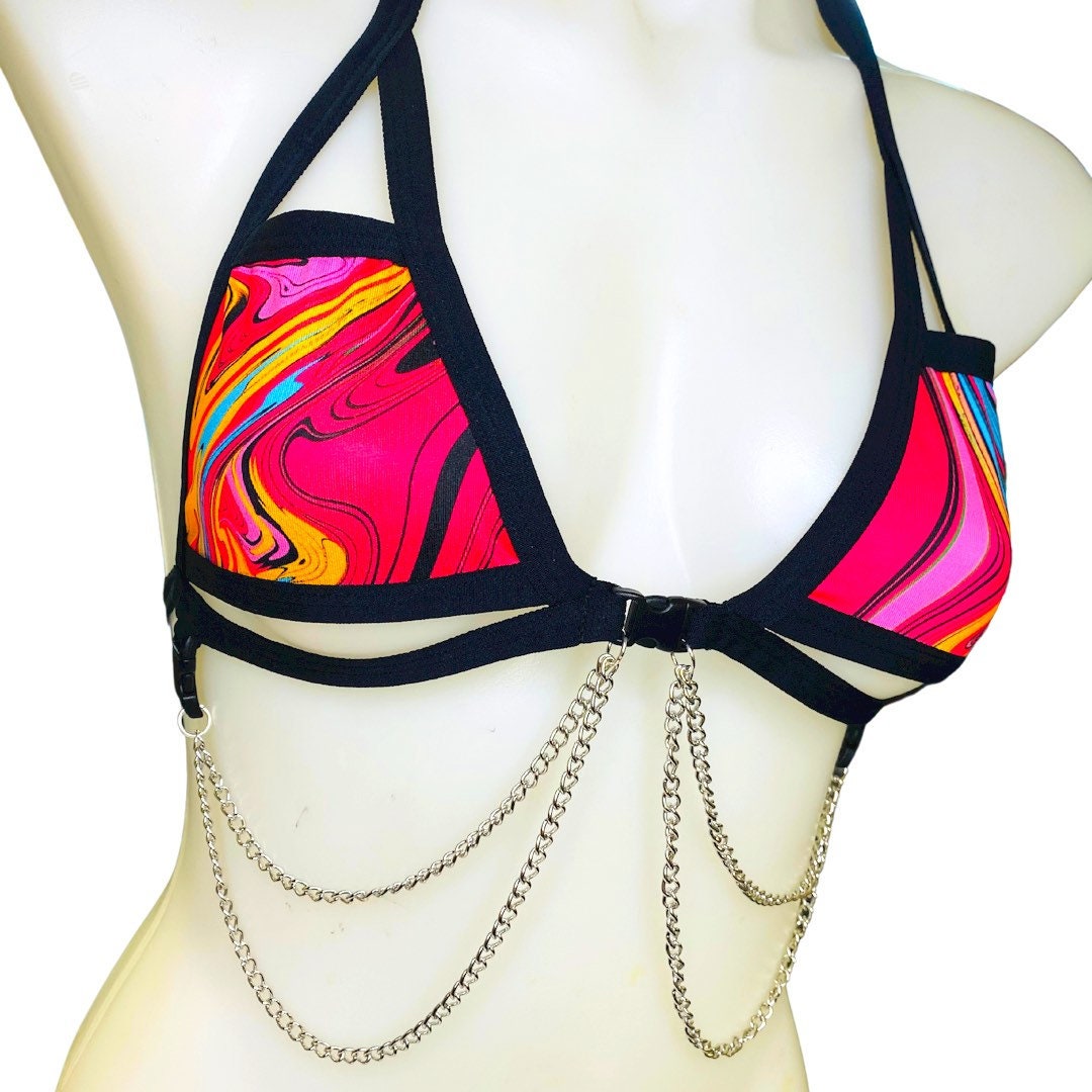 MIDNIGHT SWIRL | Chain Cage Top, Festival Top, Rave Top with Chains