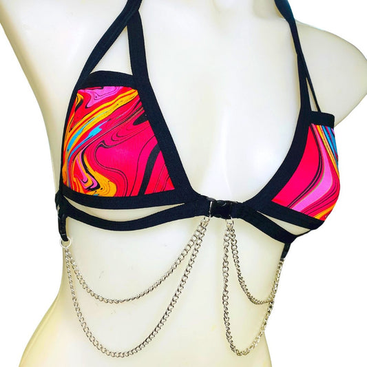 MIDNIGHT SWIRL | Chain Cage Top, Festival Top, Rave Top with Chains