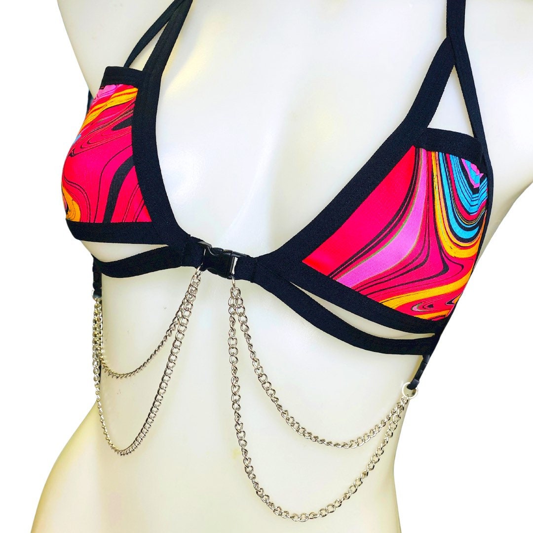 MIDNIGHT SWIRL | Chain Cage Top, Festival Top, Rave Top with Chains