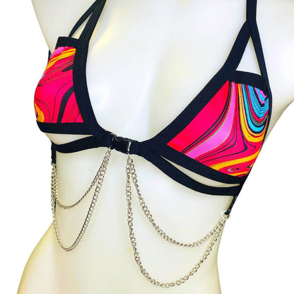 MIDNIGHT SWIRL | Chain Cage Top, Festival Top, Rave Top with Chains